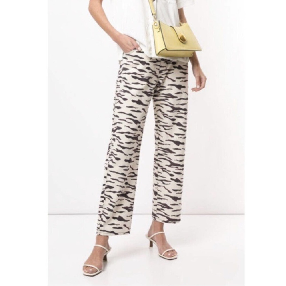 Rejina Pyo Sofia Tiger Zebra Print Straight Leg Jeans High Rise UK Size 10 US 6